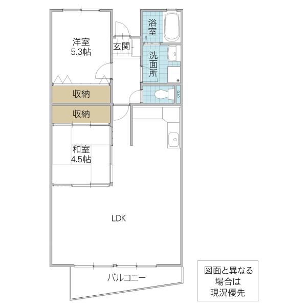 ＪＲ常磐線 赤塚駅 バス乗車時間：8分 最寄りバス停で下車 徒歩13分 4階建 築32年(2LDK/1階)の間取り写真