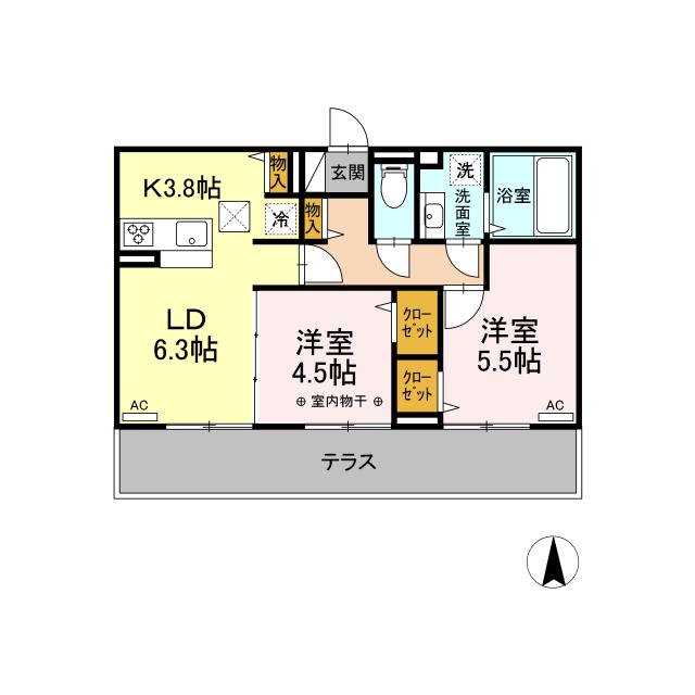 D-ROOMピュア大里I(2LDK/3階)の間取り写真