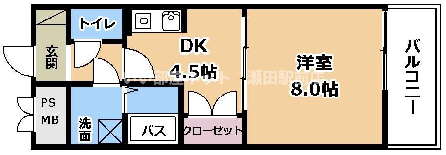 グランデ・ラーゴHOEIⅡ(1DK/6階)の間取り写真