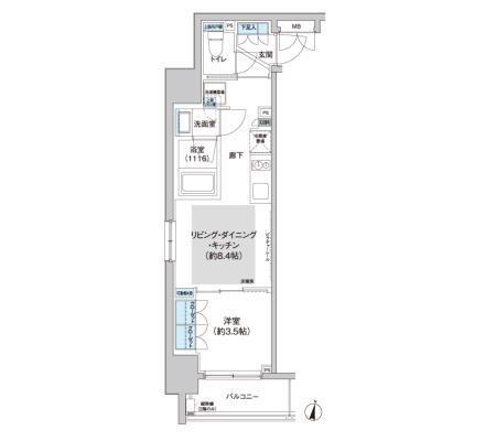 パークキューブ西新宿(1LDK/3階)の間取り写真
