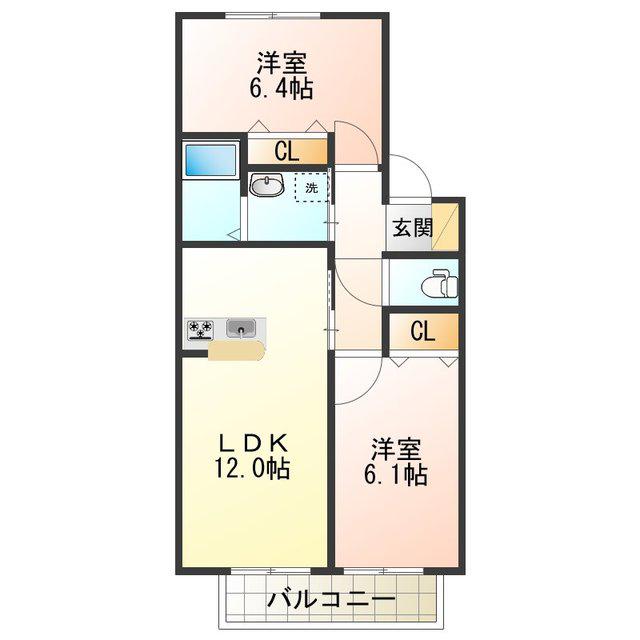 シャーメゾン泉陽B棟(2LDK/2階)の間取り写真
