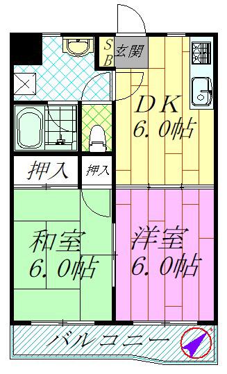 GOLDタカナシ(2DK/4階)の間取り写真