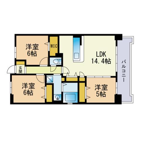 ネクスト吉塚(3LDK/6階)の間取り写真