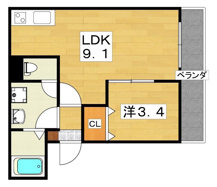 ジーメゾン池田旭町(1LDK/3階)の間取り写真