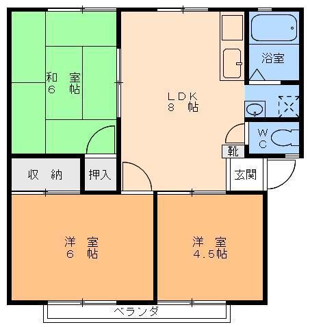 TUTUMIサンハイツ(3LDK/2階)の間取り写真