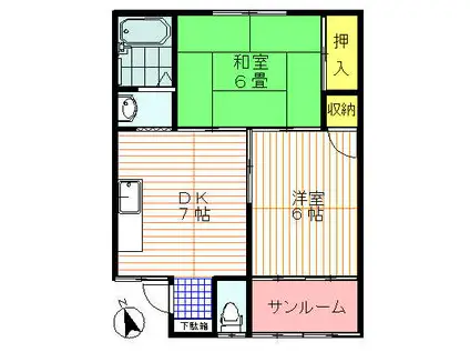 コーポ野崎(2DK/1階)の間取り写真