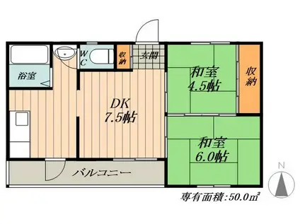 山田アパート(2DK/2階)の間取り写真