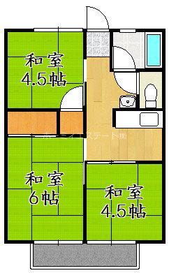 万寿東ハイツ(3K/2階)の間取り写真