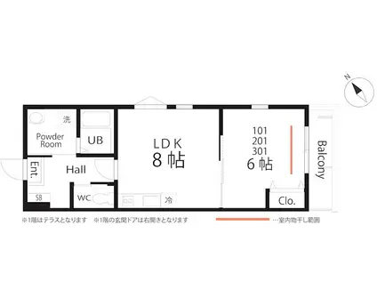 ハーミットクラブハウストゥギャザーケーシーケー妙蓮寺(1LDK/3階)の間取り写真