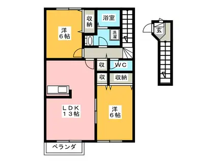 クレセント北郷A棟(2LDK/2階)の間取り写真