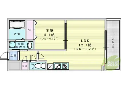 グランカーサ新大阪サウス(1LDK/3階)の間取り写真