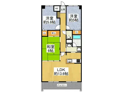 アンビエント金剛東(3LDK/9階)の間取り写真