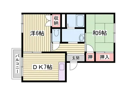 サントルヴィラ黒川 A棟(2DK/1階)の間取り写真