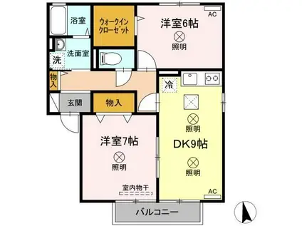 コンフォート A棟(2DK/1階)の間取り写真