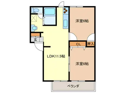 ペンギン村(2LDK/1階)の間取り写真
