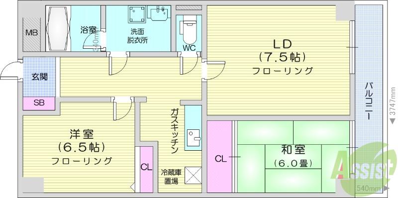 クオーレ白鳥(2LDK/2階)の間取り写真