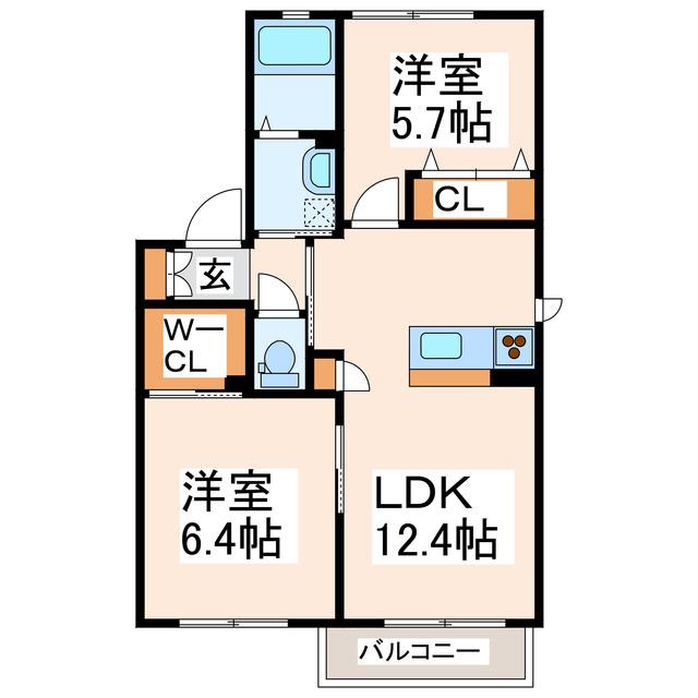 ソフィア梶尾(2LDK/2階)の間取り写真