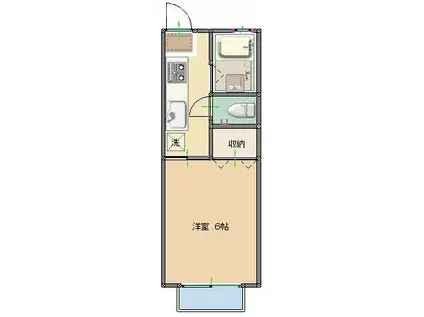 サンシティカマタ(1K/2階)の間取り写真