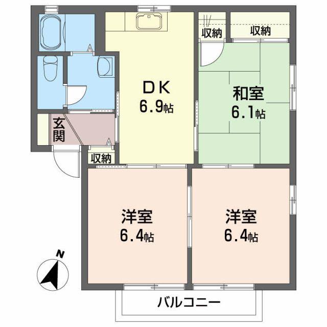 ハイツフローラルB棟(3DK/1階)の間取り写真