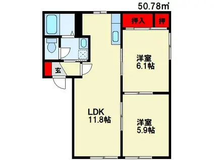 シャルマンK  A棟(2LDK/2階)の間取り写真