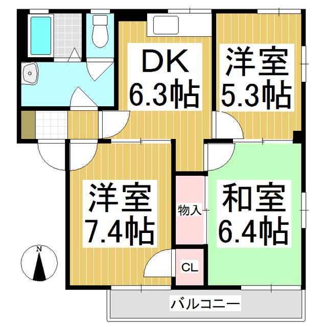 フレグランスミール D棟(3DK/2階)の間取り写真