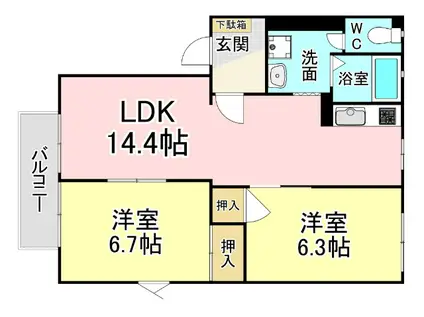 フレグランス常磐B棟(2LDK/1階)の間取り写真