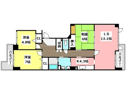 イトーピア紫明園(3LDK/3階)の間取り写真