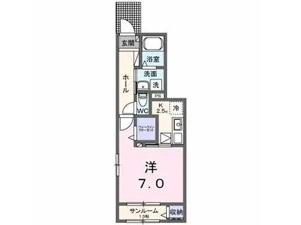 ルーツショアIII(1K/1階)の間取り写真