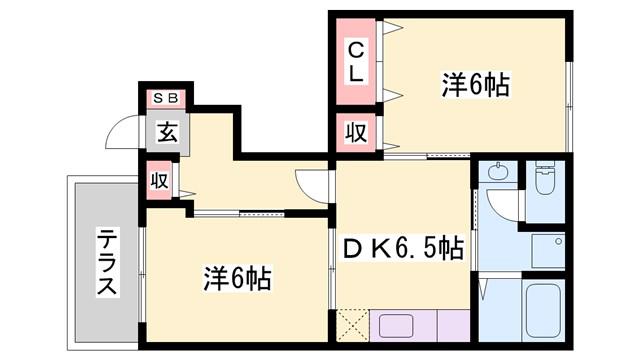 フリューリンク(2DK/1階)の間取り写真
