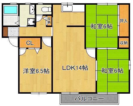 ソレアードTR A棟(3LDK/2階)の間取り写真