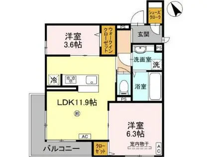 ドレ II(2LDK/3階)の間取り写真