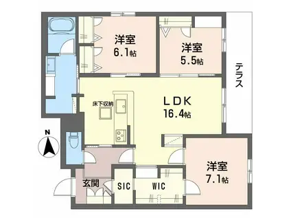 フレシア天王寺(3LDK/1階)の間取り写真
