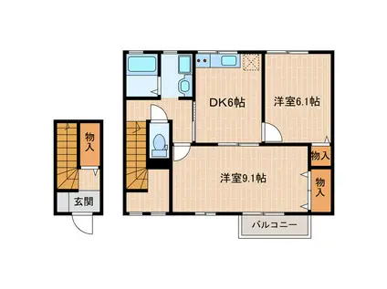 グリーンシティ愛野C(2DK/2階)の間取り写真