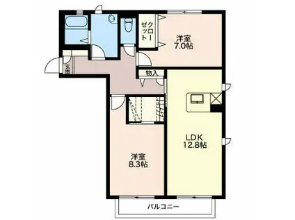 ヴェルドミールB(2LDK/2階)の間取り写真