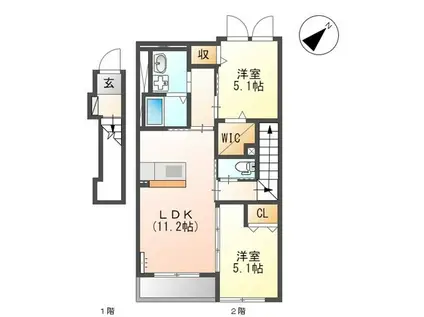ソラーレ梅満(2LDK/2階)の間取り写真