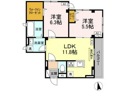 VILLA DEL SOL V(2LDK/2階)の間取り写真