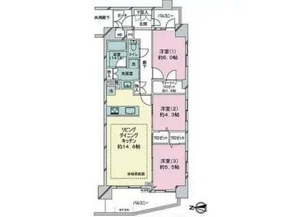 アーデルハイム錦糸町(3LDK/3階)の間取り写真