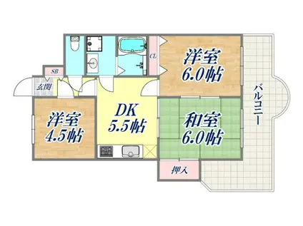 ビバリーハウス須磨壱番館(3DK/3階)の間取り写真