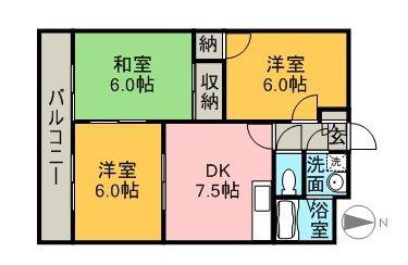 ヴェルヌーヴF・M(3DK/3階)の間取り写真