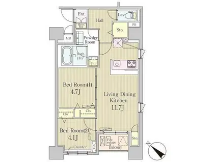 クレール日本橋(2LDK/3階)の間取り写真