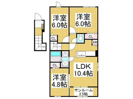 ヒルズポローニアB(3LDK/2階)の間取り写真