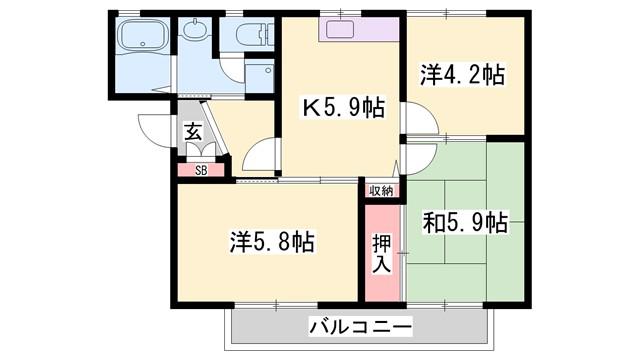 ディアス鵤(3K/1階)の間取り写真
