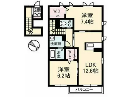 プロヌーブ西本浦B(2LDK/2階)の間取り写真