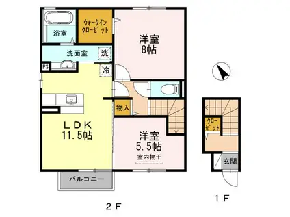 パインズコートIII(2LDK/2階)の間取り写真