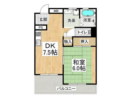 ウエルライフ王居殿(1DK/3階)の間取り写真