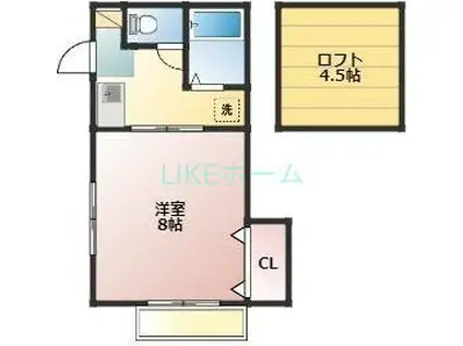 フラッツ小坂A棟(1K/2階)の間取り写真