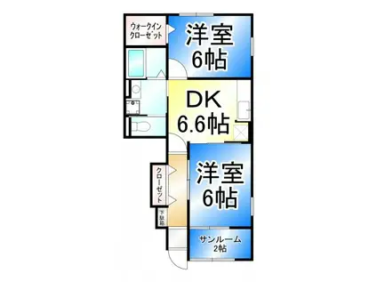 長野電鉄長野線 朝陽駅 徒歩26分 2階建 築22年(2DK/1階)の間取り写真
