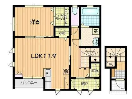 ヴェルジェ畑中A棟(1SLDK/2階)の間取り写真
