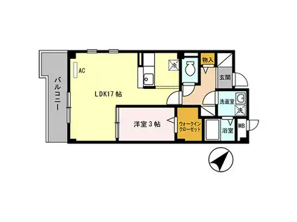 ヴァン エステート北在家(1LDK/3階)の間取り写真