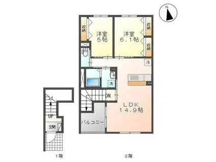 クレイル・メゾンII(2LDK/2階)の間取り写真